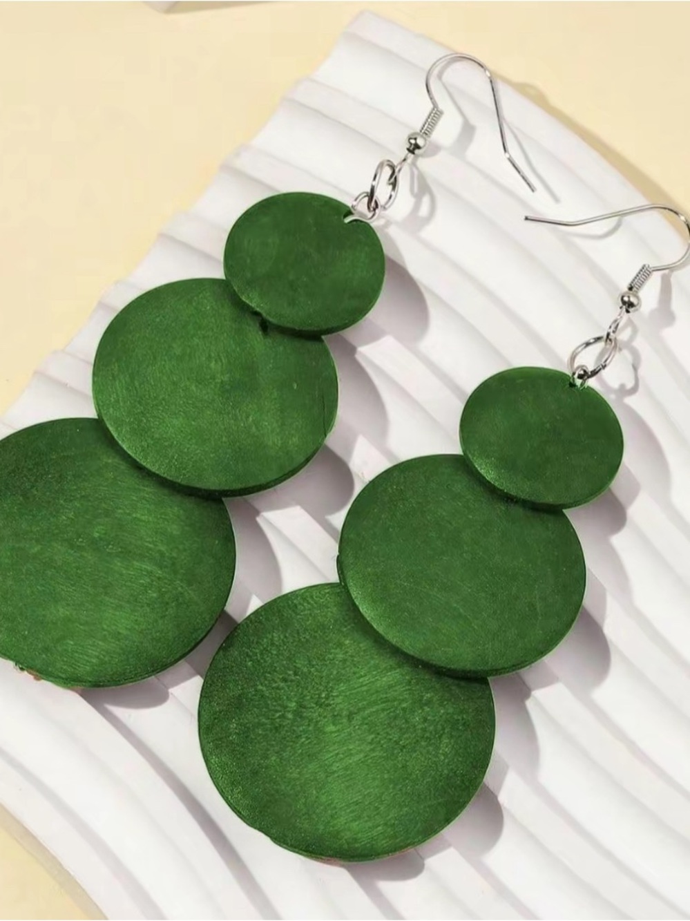 Bold Green Tiered Disc Drop Earrings - Women Jewelry